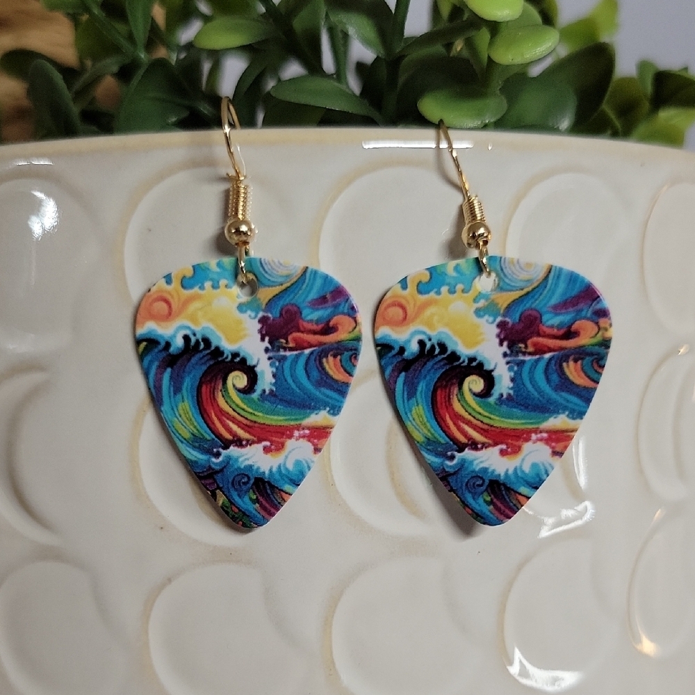 Colorful Wave Guitar Pick Earrings